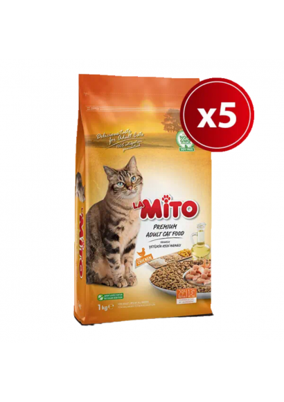 La Mito Adult Cat Tavuklu Yetişkin Kedi Maması 1 Kg x 5 adet