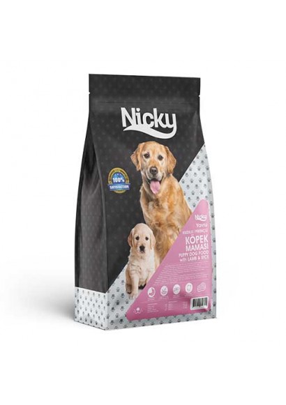 NİCKY YAVRU KUZULU PİRİNÇLİ KÖPEK MAMASI-15 KG